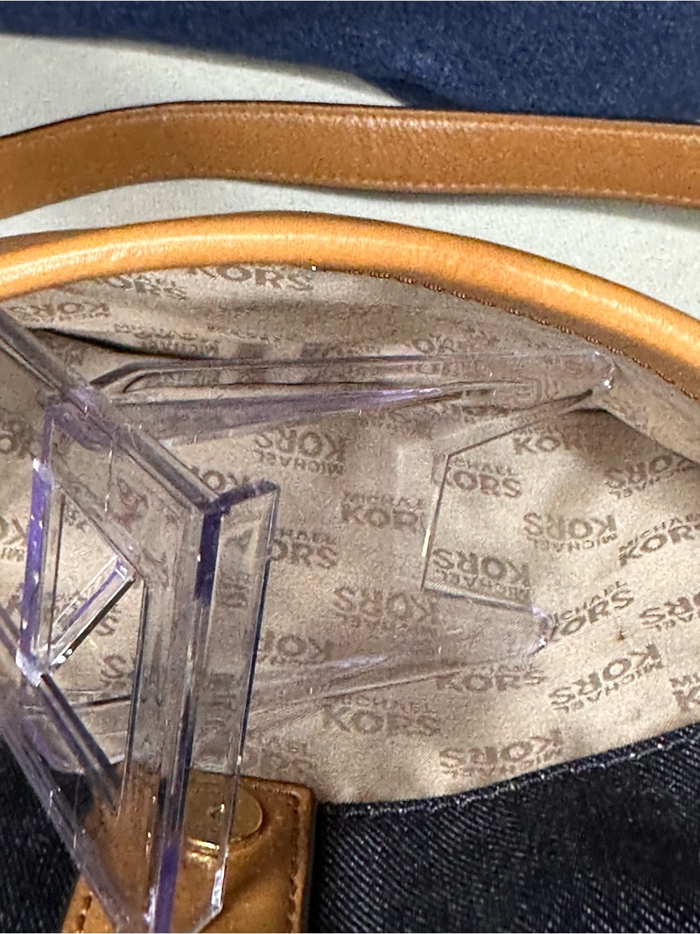 Michael Kors Jamie Denim and Tan Leather Crossbody Saddle Bag - Picture 10 of 14